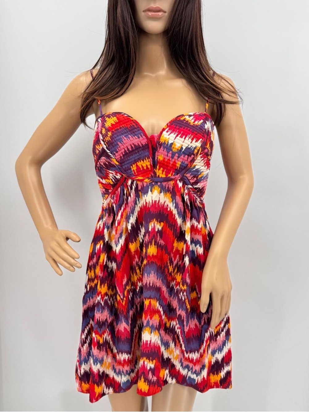 Parker Boho Tribal Aztec Abstract Print 100% Silk Bustier Mini Dress
